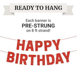 Pre-Strung Happy Birthday Banner - No Diy - Red Glitter Happy Birthday Party Banner For Men Woman Boys Girls - Pre-Strung On 8 Ft Strands - Red Bday Party Decorations & Decor. Did We Mention No Diy