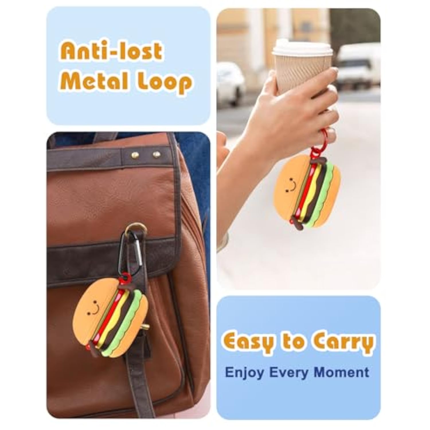 Boaretiu For Airpods 4 Case 2024 Cute Cartoon Kawaii - Funny 3D Soft Silicone Hamburger Design Cover With Carabiner Stylish For Boys Girls Teens Women For Air Pods 4
