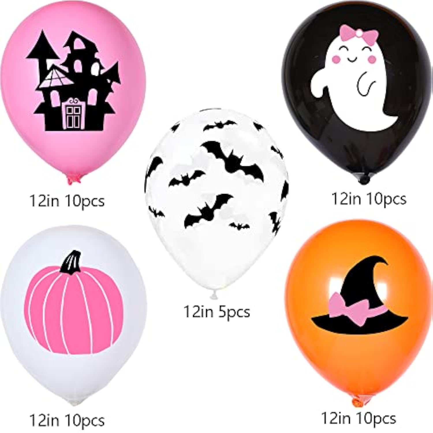 50pcs Halloween Pink Balloons Set Boo Foil Ghost Latex Balloons Party Birthday Decorations