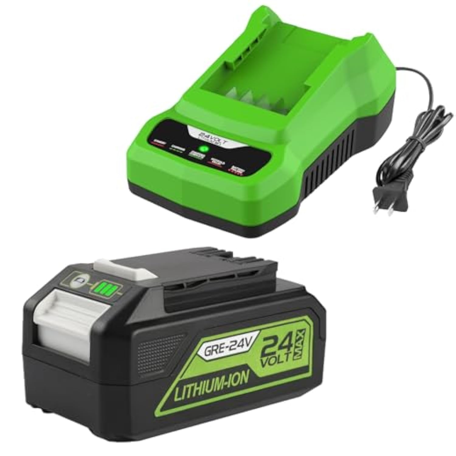 24V 6.5Ah Replacement For Greenworks 24V Battery 29842 29852 Bag708 Bag711 + 24V Battery Charger Compatible With Greenworks 24V Cordless Tools 20352 22232 2508302