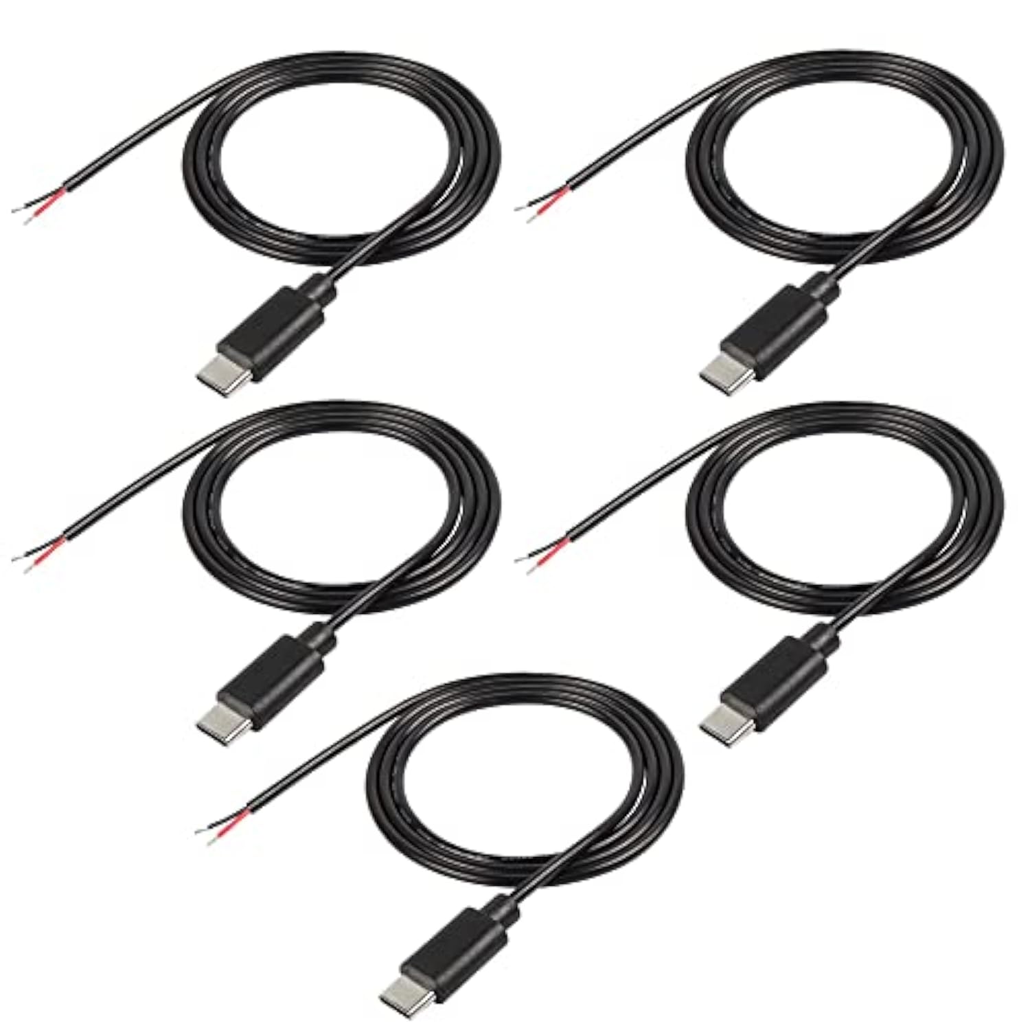 Usb Type-C Pigtail Cable Extension Power Cable 22Awg 5V 3A Usb-C Plug To 2 Pin Bare Wire Open End Connector For Diy - 1M/3.2Ft 5Pcs (Type C Male)
