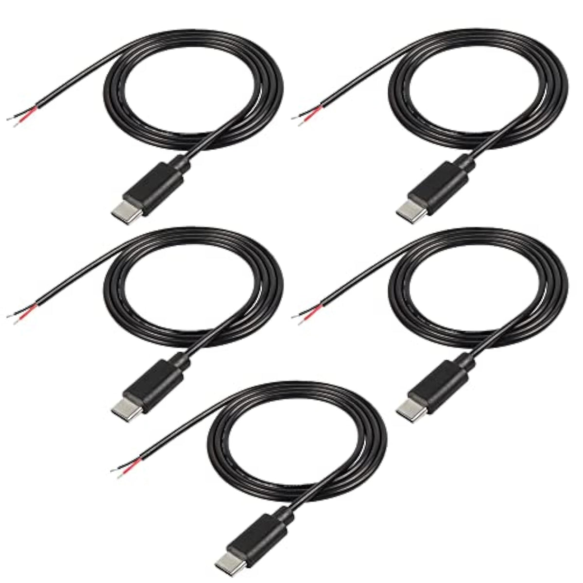 Usb Type-C Pigtail Cable Extension Power Cable 22Awg 5V 3A Usb-C Plug To 2 Pin Bare Wire Open End Connector For Diy - 1M/3.2Ft 5Pcs (Type C Male)