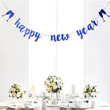 Happy New Year 2026 Banner Blue Glitter New Years Eve Party Decorations