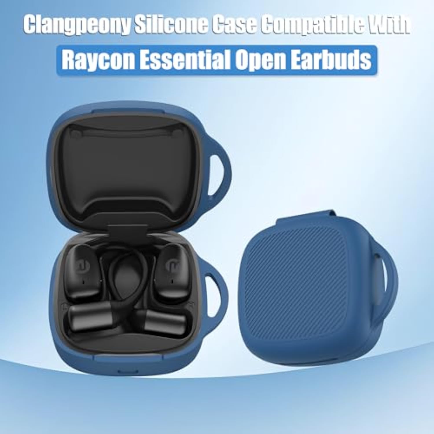 Silicone Case for Raycon Essential Open Earbuds Dark Blue with Carabiner All-Round Protection Scratch-Resistant Washable Soft Skin Wireless Open Ear Headphones Ultra-Lightweight Cover