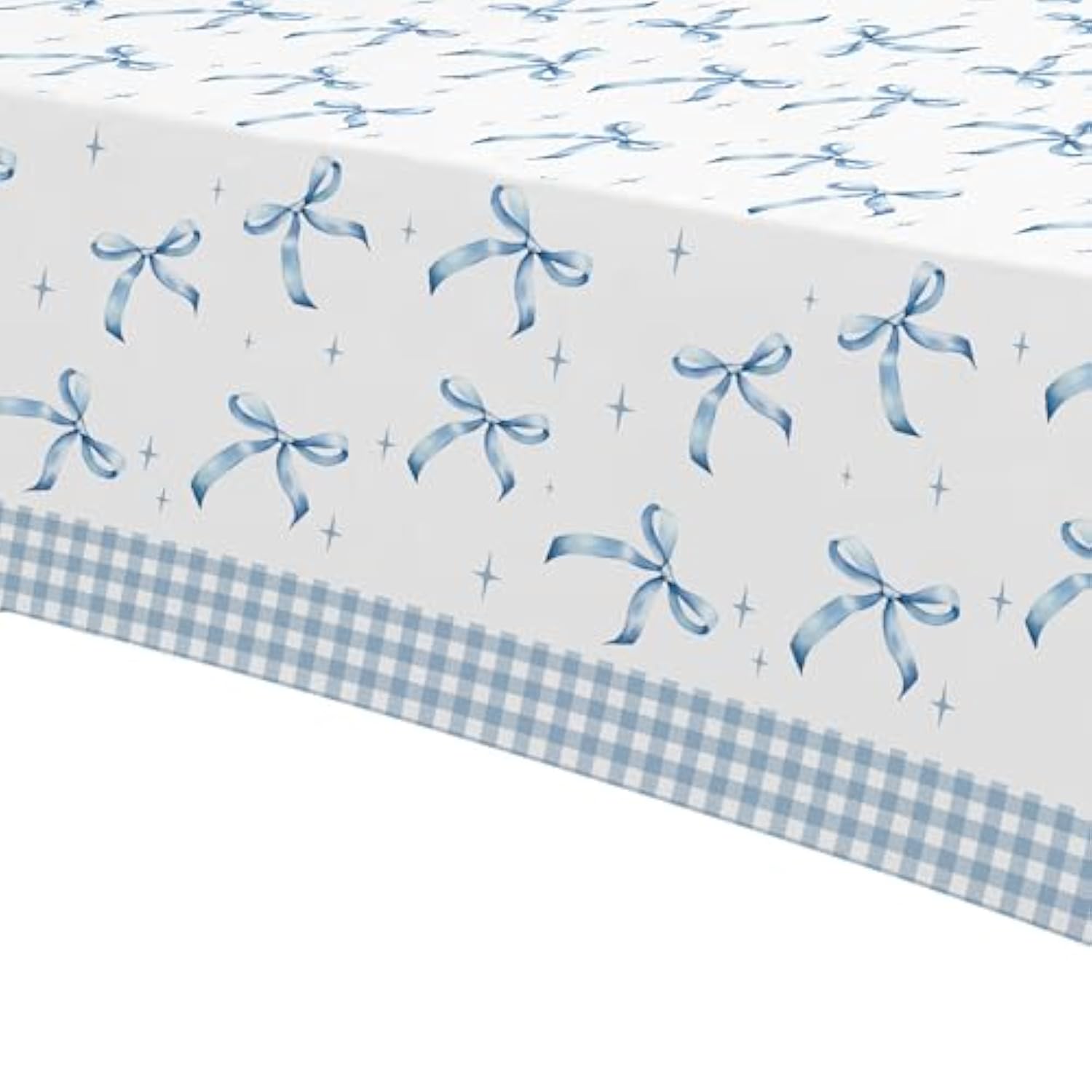 Blue Bow Party Tablecloths – 3-Pack Coquette Disposable Covers for Birthday & Shower