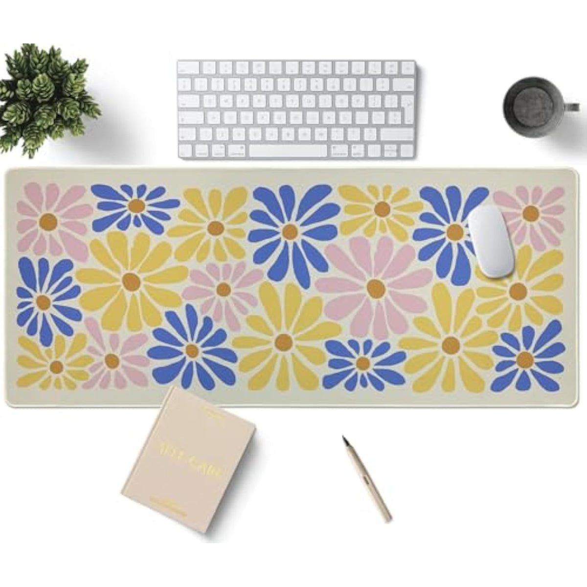 Mouse Pad Desk Mat Large, Anti-Slip Big Mousepad Xxl Large With Stitched Edges (Colorful Flower, 35.4"X15.7")