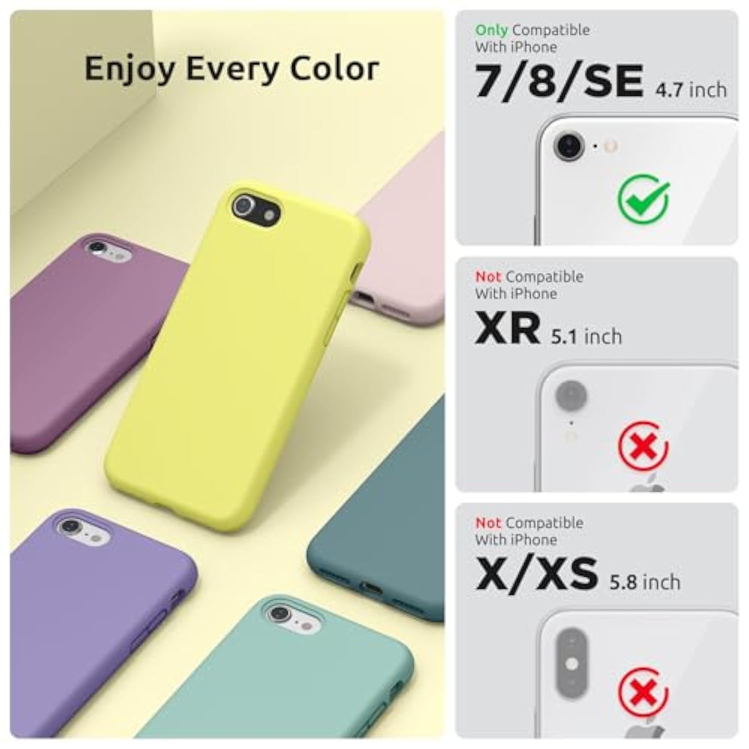 Designed For Iphone Se Case, Iphone 8 Case, Iphone 7 Case, Liquid Silicone Phone Case For Iphone Se 3Rd 2Nd Se 2022 Se 2020, Yellow