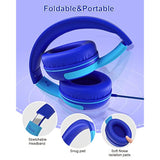 S8 Kids Wired Headphones, 85dB/94dB Limit, Adjustable, Mic, Navy/Blue