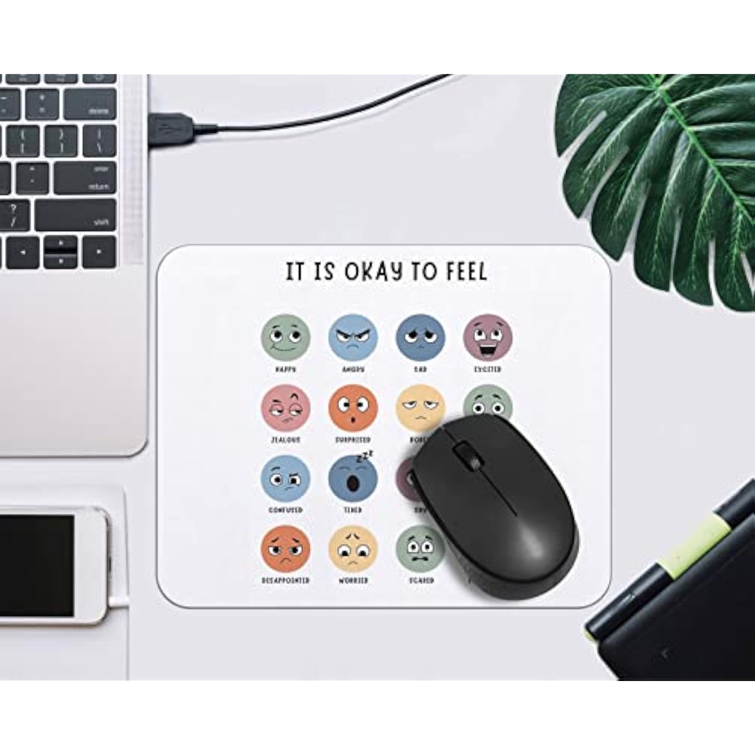 It Is Okay To Feel Mental Health Feelings Emotions Mousepad 9.5×7.9 Inch Non-Slip Rubber Base Square Mouse Pads For Computers Laptop Office Home Dorm Desk Decor,Mental Health Awareness Gifts