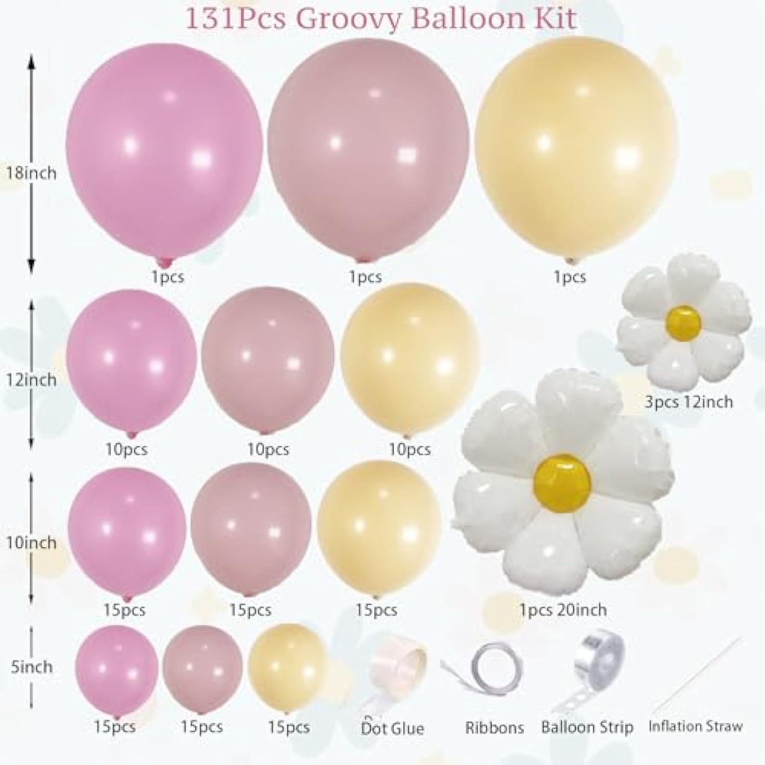 131Pcs Boho Balloon Arch Garland Kit With Pink Nude Daisy Flower Balloons For 70S Groovy Birthday, Baby In Bloom Decorations For Girls, Two Groovy Party Decor, Hippie Balloon Arch