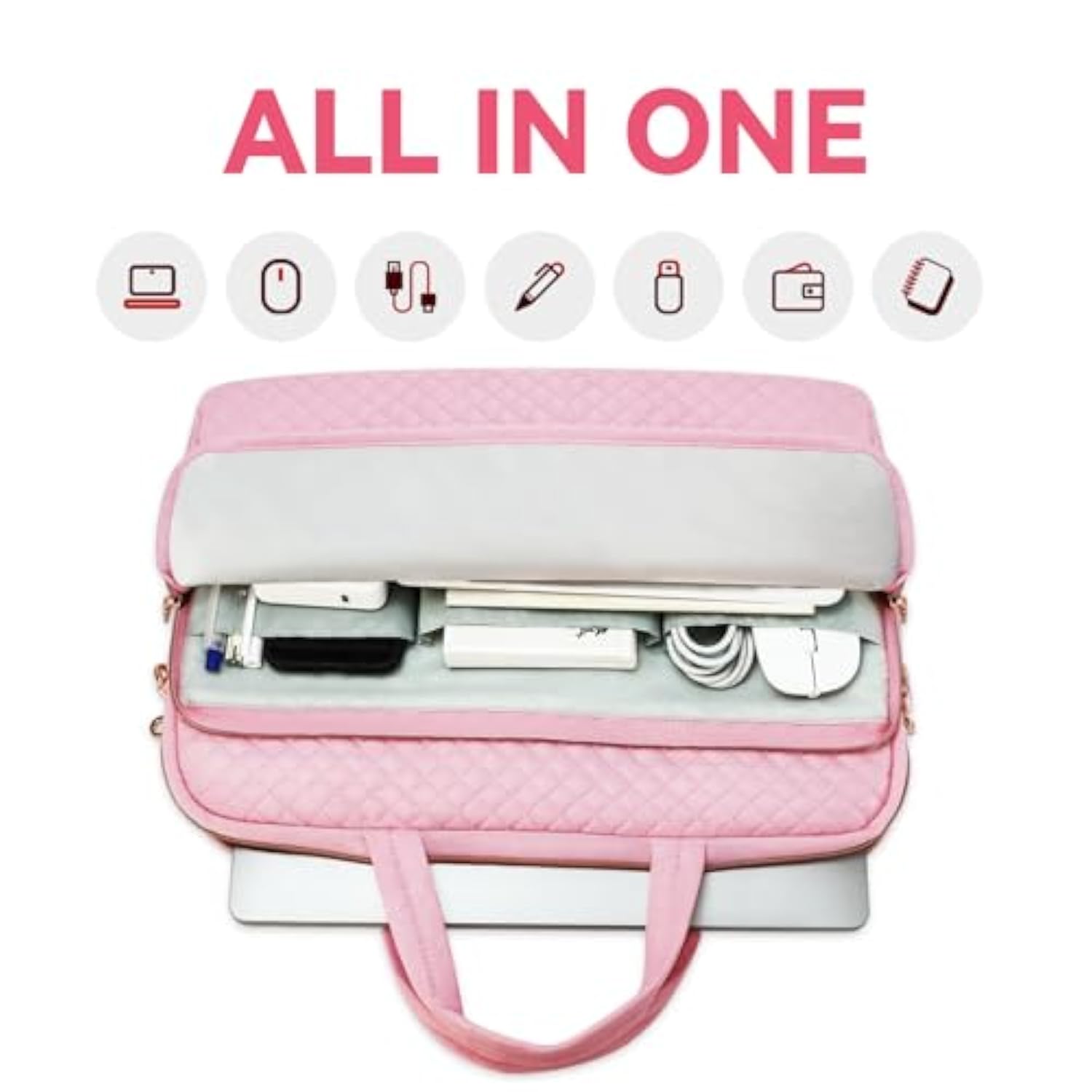 Laptop Case Bag Women Men Computer Sleeve Compatible With Macbook/Dell/Hp/Acer/Asus, Waterproof Shoulder Carrying Briefcase, Pink, 15.6-16 Inch