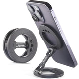 Double Magnetic Ring Phone Holder – Attach To Any Iron Surface | 1/4" Screw Hole | Compatible With 16/15/14/13/12 Pro Max Series & Magsafe Cases (Ms-01-Black)
