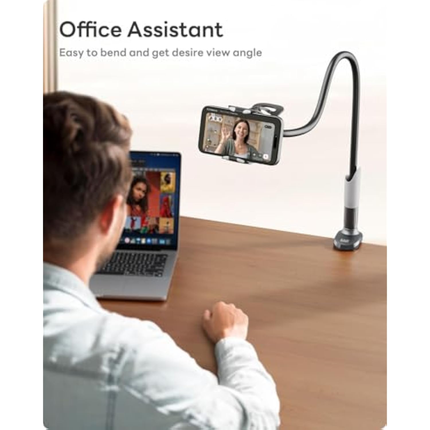 Gooseneck Bed Phone Holder, Flexible Long Arm Phone Mount For Desk, Clip Bracket Clamp Stand, Stand, Mobile Cell Phone Stand Document Camera Nintendo Switch (Black)