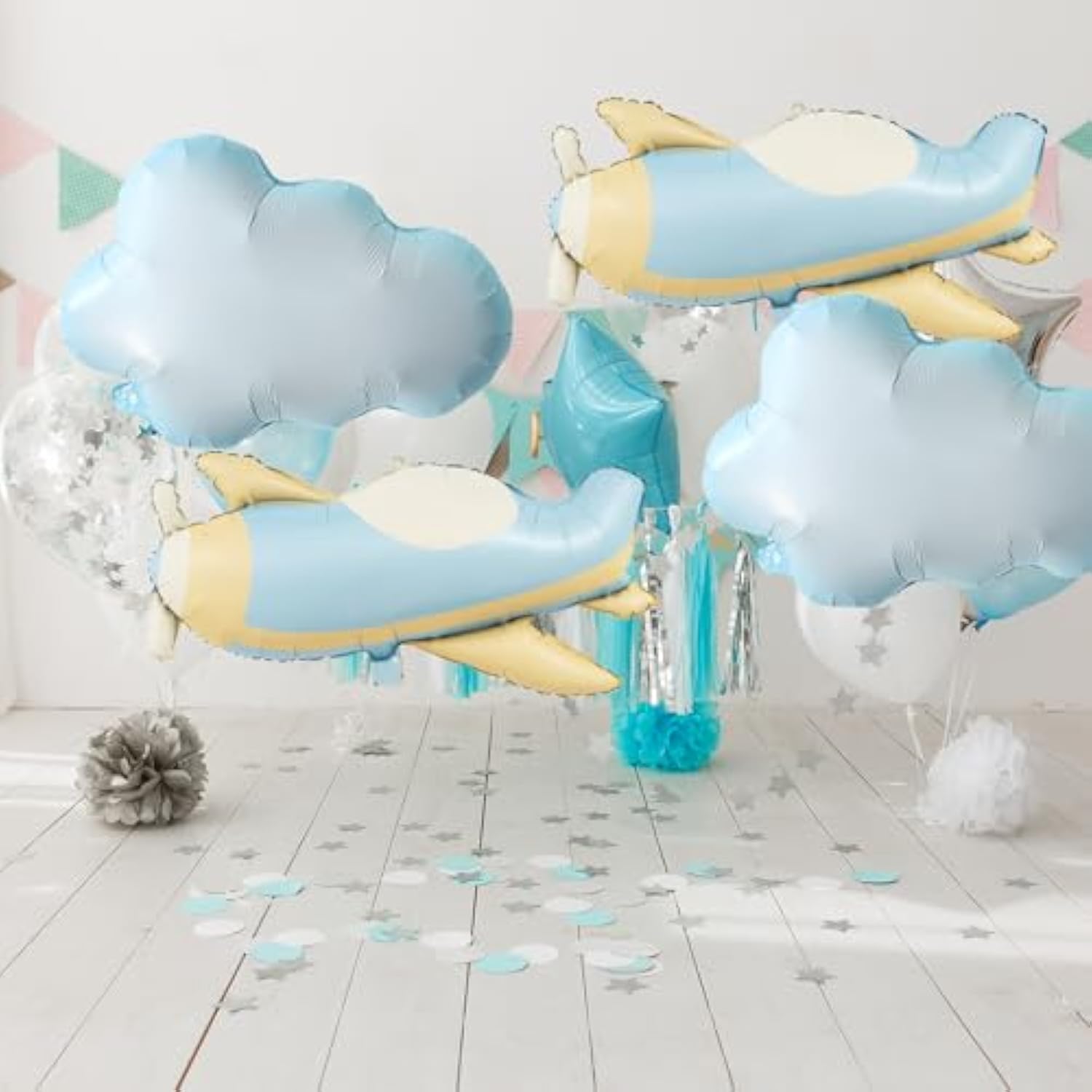 8pcs Cloud & Airplane Balloons Set for Baby Shower or Birthday Decorations