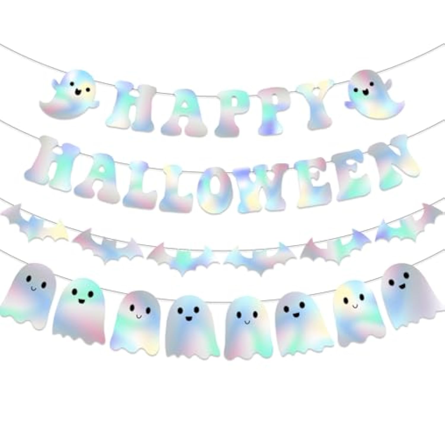 Iridescent Happy Halloween Banner Ghost Bat Garland Neon Glitter Party Decorations