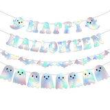 Iridescent Happy Halloween Banner Ghost Bat Garland Neon Glitter Party Decorations
