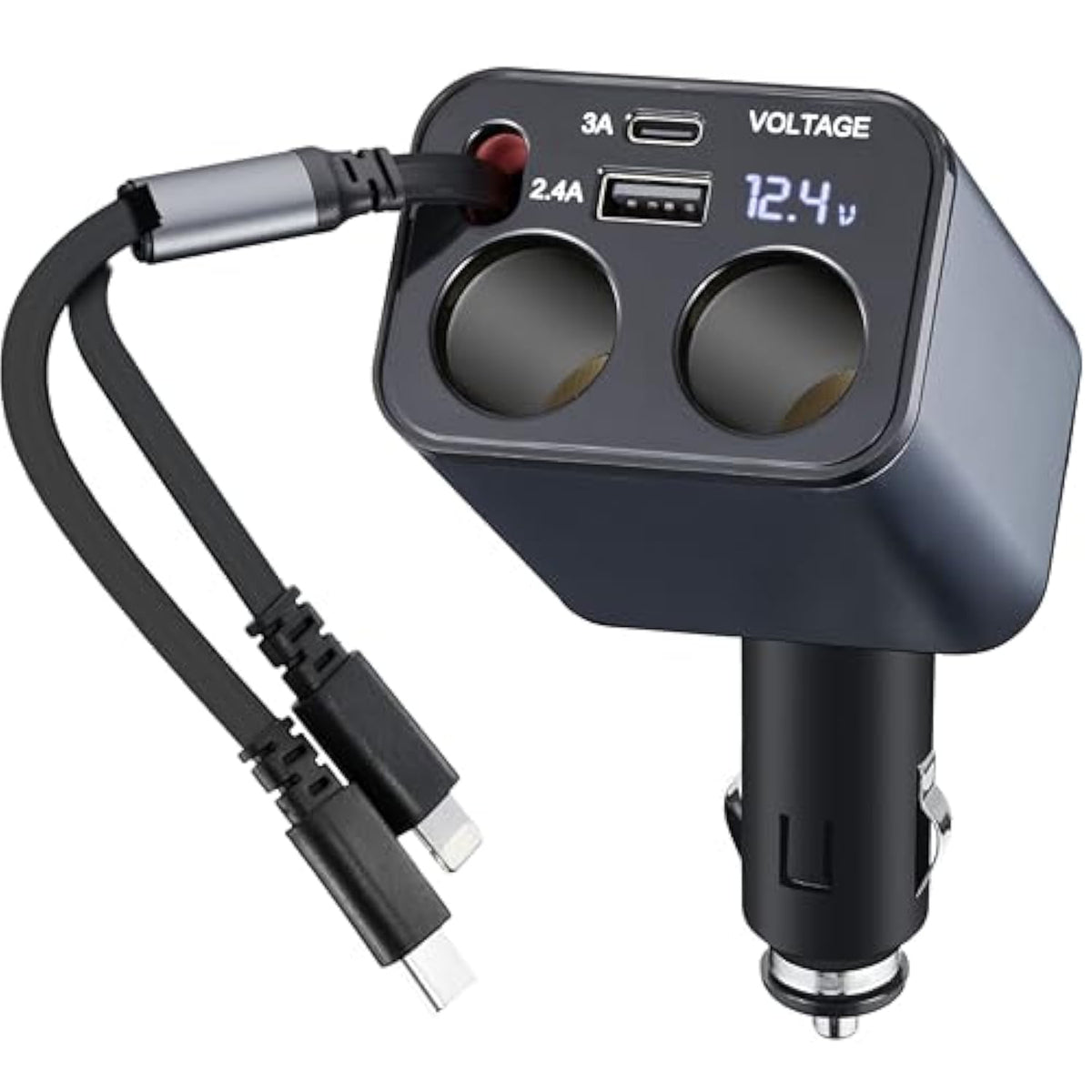 Retractable Car Charger,6 In 1 Fast Car Phone Charger 159W,Usb C And 2 Cigarette Lighter Adapter,Retractable Cables Compatible With Iphone 15/15 Pro Max/14/13/12/11, Galaxy, Pixel