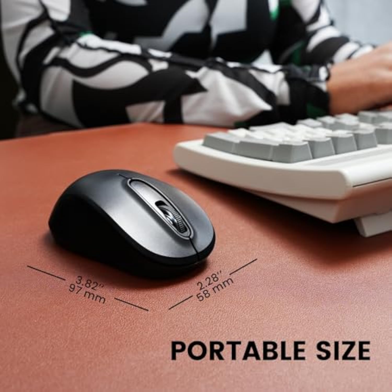 Perixx PERIMICE-722B Wireless Optical Mouse - 3.82x2.28 Inches Portable Design - Silent Clicks with Cable Straps - Black