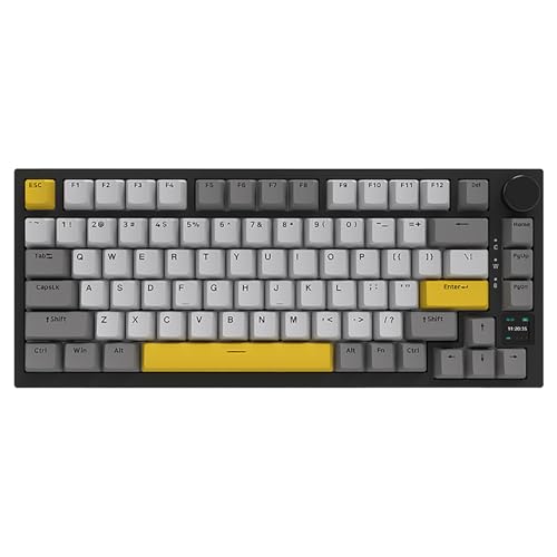 Ajazz Ak820 Pro 75% Gasket Rgb Wireless Mechanical Keyboard With Tft Screen, Volume Knob, Bluetooth/2.4G/Wired 3-Modes, Compact 82 Hot-Swap Keys, Tricolor Pbt Keycap, 4000 Mah (Gray&Yellow 3-Modes)