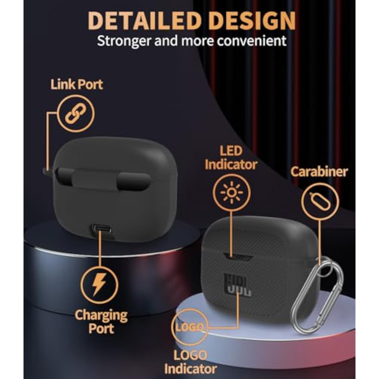 JBL Tune 230NC TWS Case Cover, Silicone Protective Portable Scratch Shock Resistant Logo Visible Design Cover Compatible with JBL 230NC Earbuds Charging Case with Carabiner - Black