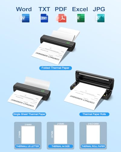 Portable Printers Wireless For Travel, Bluetooth Thermal Printer Supports 8.5" X 11" Us Letter & A4 Size, Inkless Mobile Printer Work With Android Iphone Laptop For Home Office School, Black