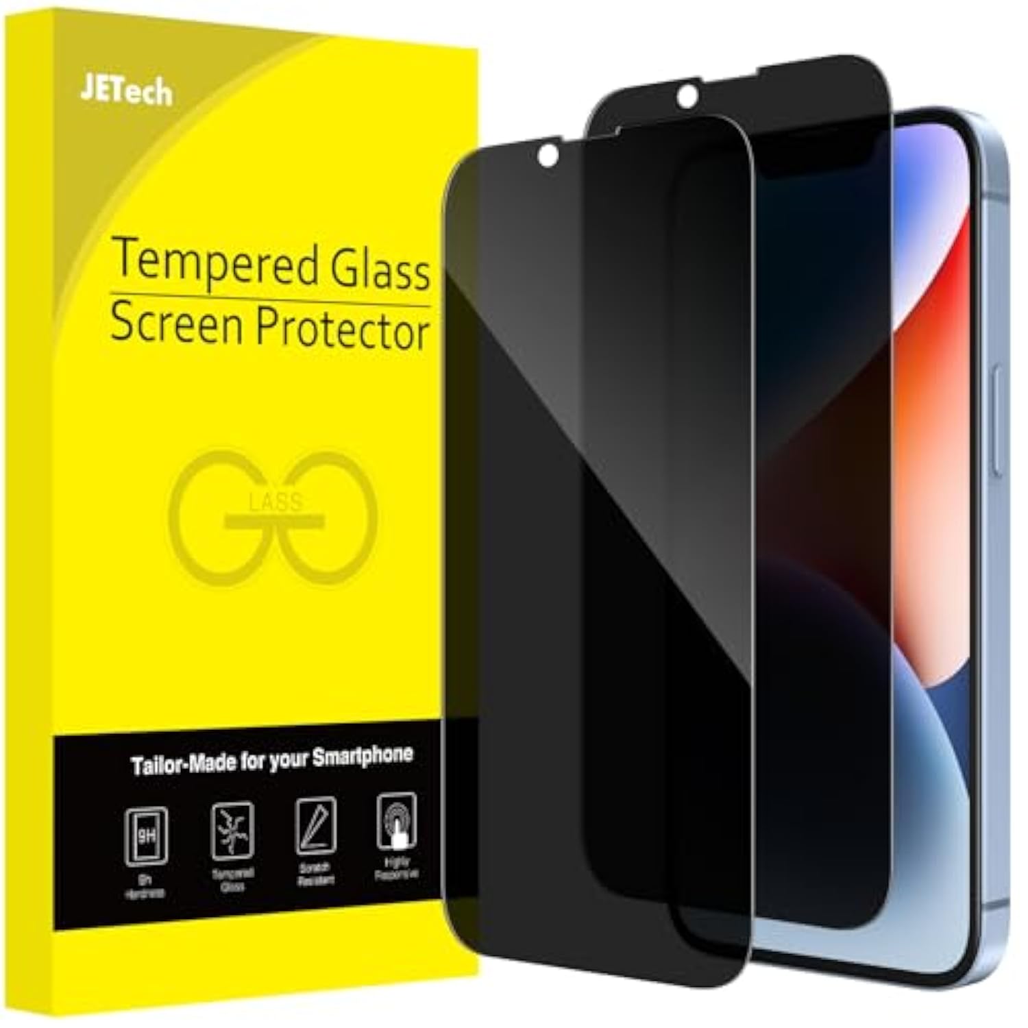JETech Privacy Full Coverage Screen Protector for iPhone 16e 2025, iPhone 14 6.1-Inch, Anti-Spy Tempered Glass Film, Edge to Edge Protection Case-Friendly, 2-Pack