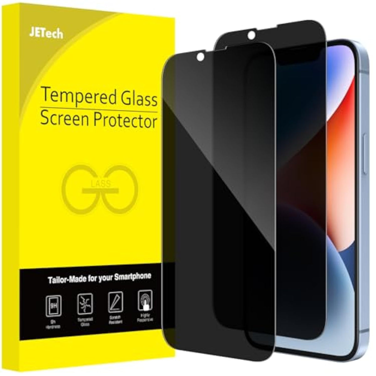 JETech Privacy Full Coverage Screen Protector for iPhone 16e 2025, iPhone 14 6.1-Inch, Anti-Spy Tempered Glass Film, Edge to Edge Protection Case-Friendly, 2-Pack