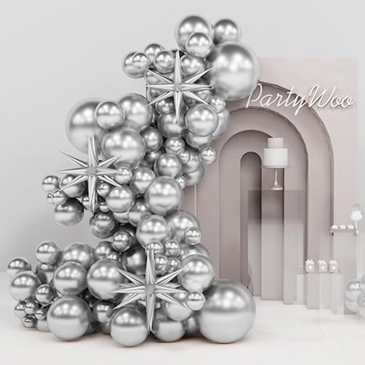 Metallic Silver Balloons 110 Pcs Different Sizes 18 12 10 5 Inch Pack 22 Inch Silver Starburst Spike Star Foil Balloon Arch Kit Garland For Graduation Birthday Party Decorations Silver-G102