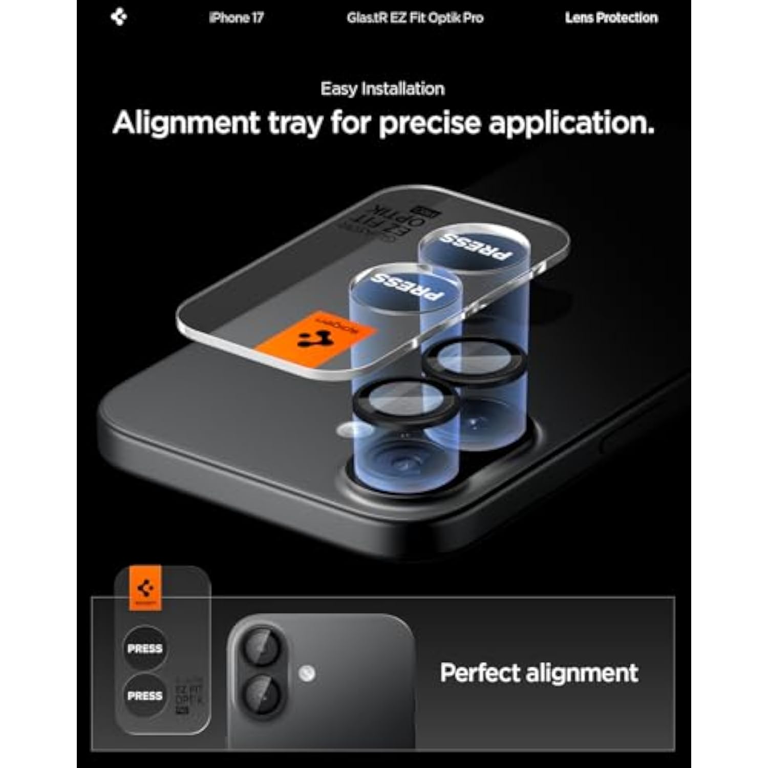 Spigen Camera Lens Screen Protector [GlasTR EZ Fit Optik Pro] Designed for iPhone 17 | iPhone 16 Plus | iPhone 16 [Case Friendly] - Black [2 Pack]