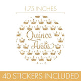 White And Gold Quinceañera Party Favor Labels, Mis Quince Años Sweet 15 Birthday Party - 40 Count