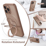 360° Spin Magnetic Stand For Iphone 16 Pro Max Case, [Compatible With Magsafe] [Full Camera Protection] [16Ft Military Drop Protection], Silm Translucent Matte Phone Case, Brown