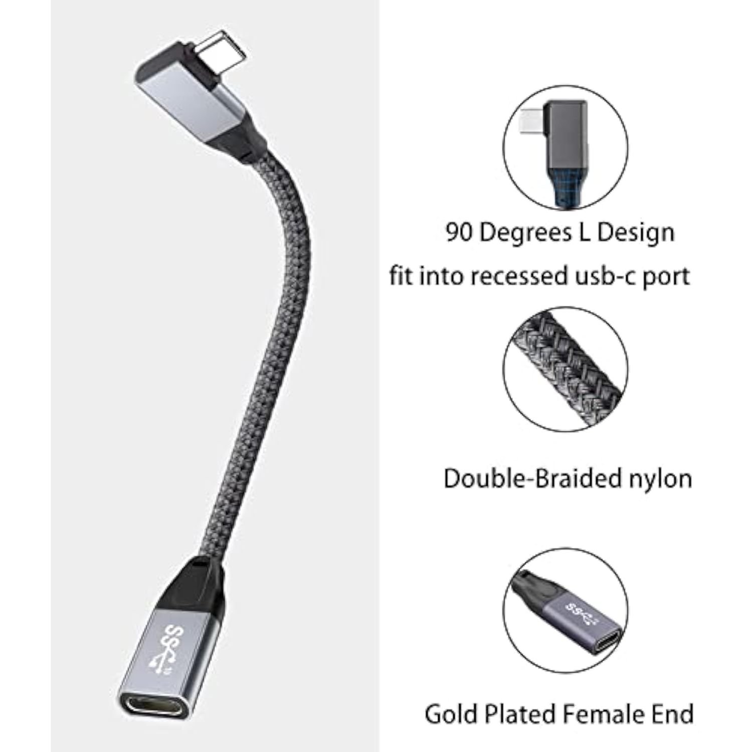 Right Angle Usb C Male To Female Extension Cable 3.3Ft, Usb Type C 3.1 Gen 2 [