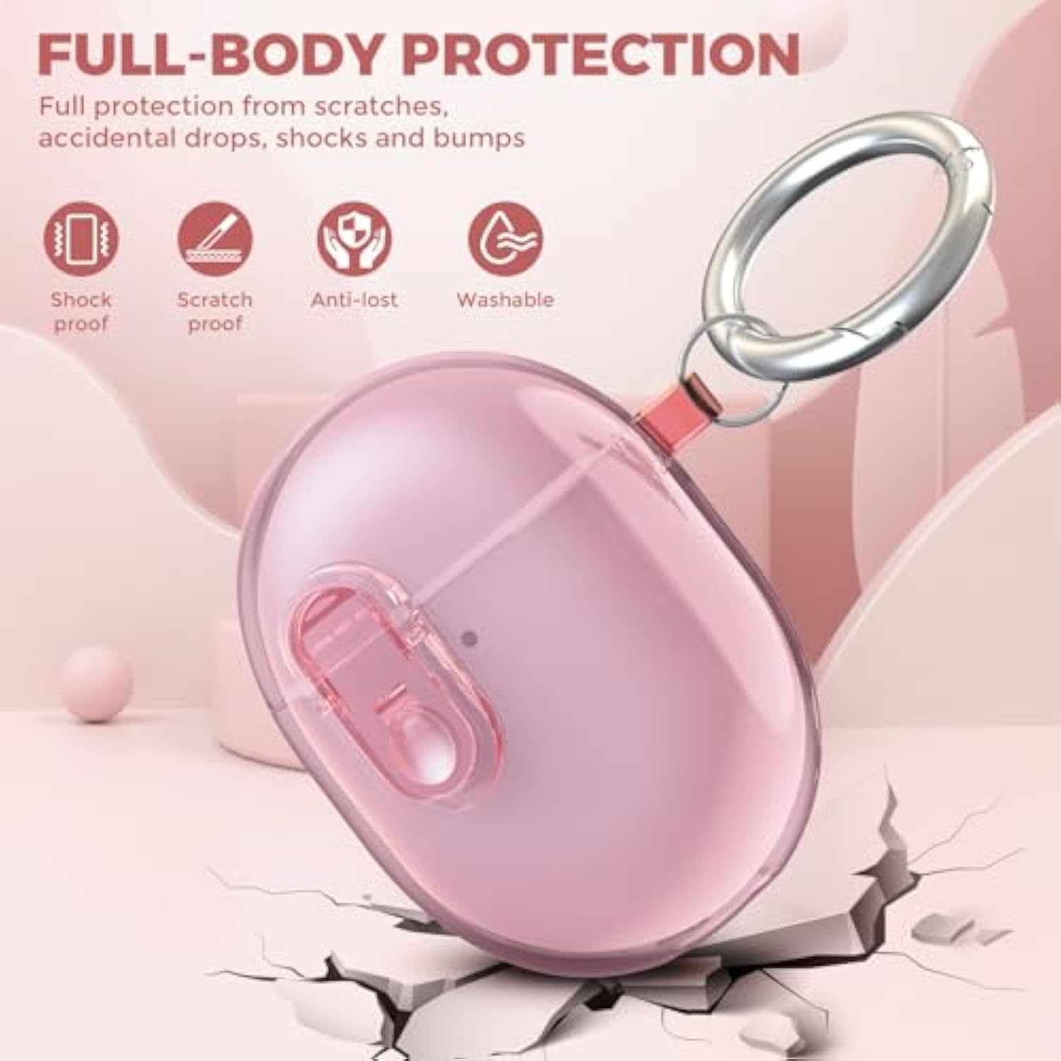 Lock Case For Google Pixel Buds A-Series (2021) / Pixel Buds 2 Clear Case (2020) With Cleaner Kit, Soft Tpu Transparent Protective Cover With Carabiner, Pink
