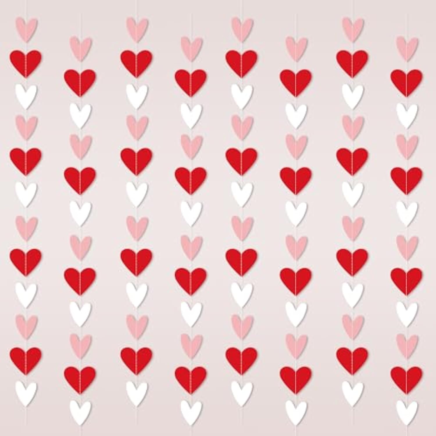 96 Red White Pink Heart Garland - No Diy - Valentine'S Day Party Decorations Supplies, Valentine'S Day Hanging String Garland Banner For Wedding Engagement Anniversary Valentines Day Decor