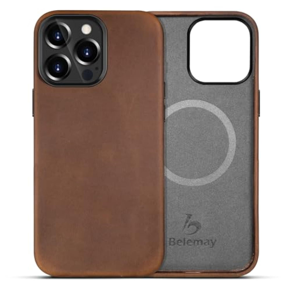 Compatible With Iphone 14 Pro Leather Case Magsafe - Top Grain Vintage Crazy Horse Leather - Metal Buttons & Camera Bezel Bump - Slim Fit & Soft - Premium Phone Cover (6.1-Inch) Retro Brown