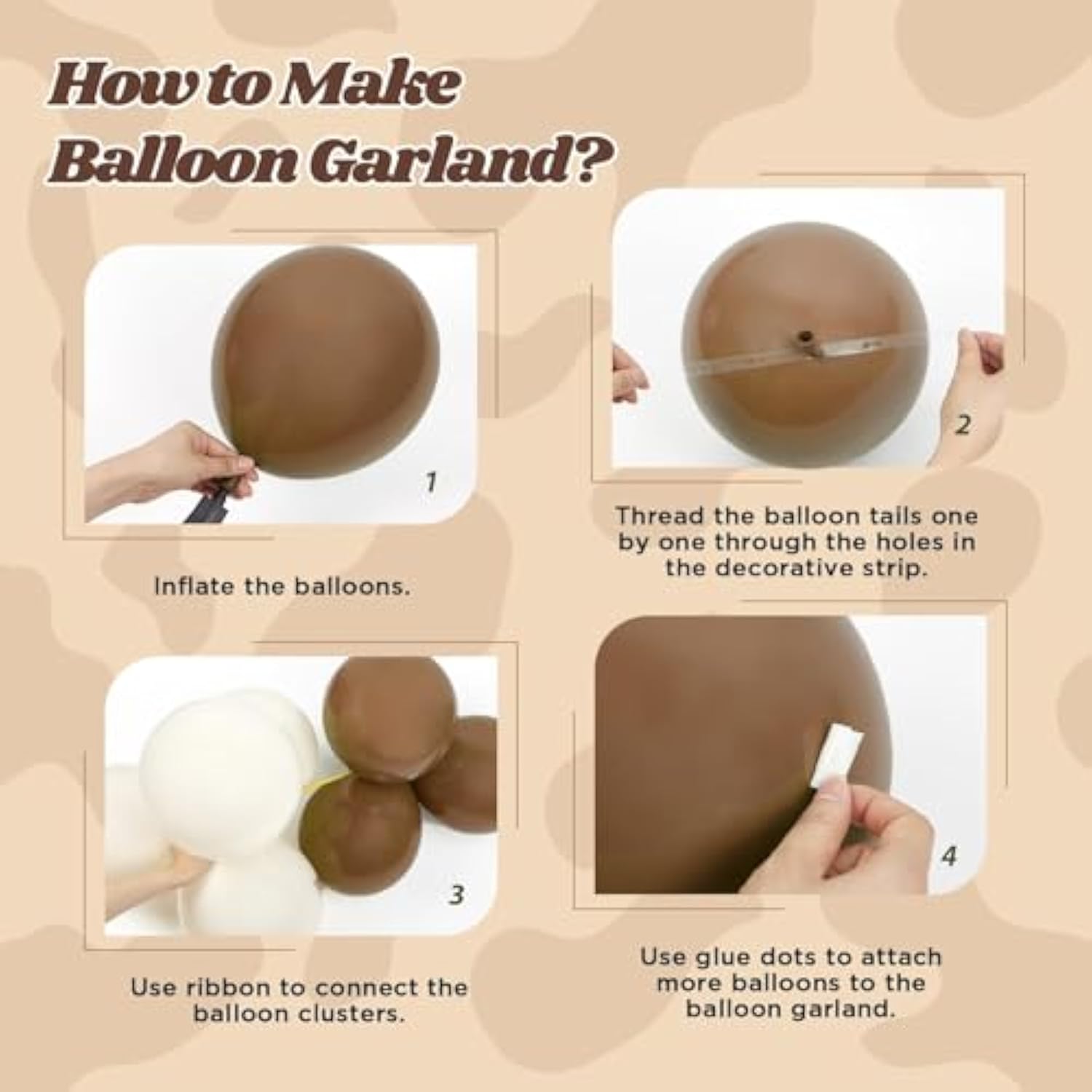 140pcs Western Cowboy Balloon Arch Kit with Brown, Nude, White, and Cow Print