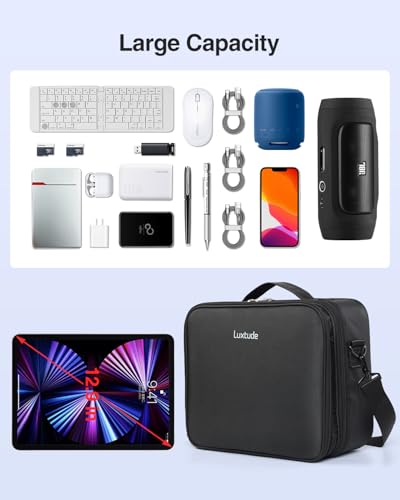 Electronic Organizer Travel Case Large, Double Layer Tech Carrying Case, Home Electronics Bag Fits For Ipad (Up To 12.9 In), Sturdy Storage For Dji, Camera