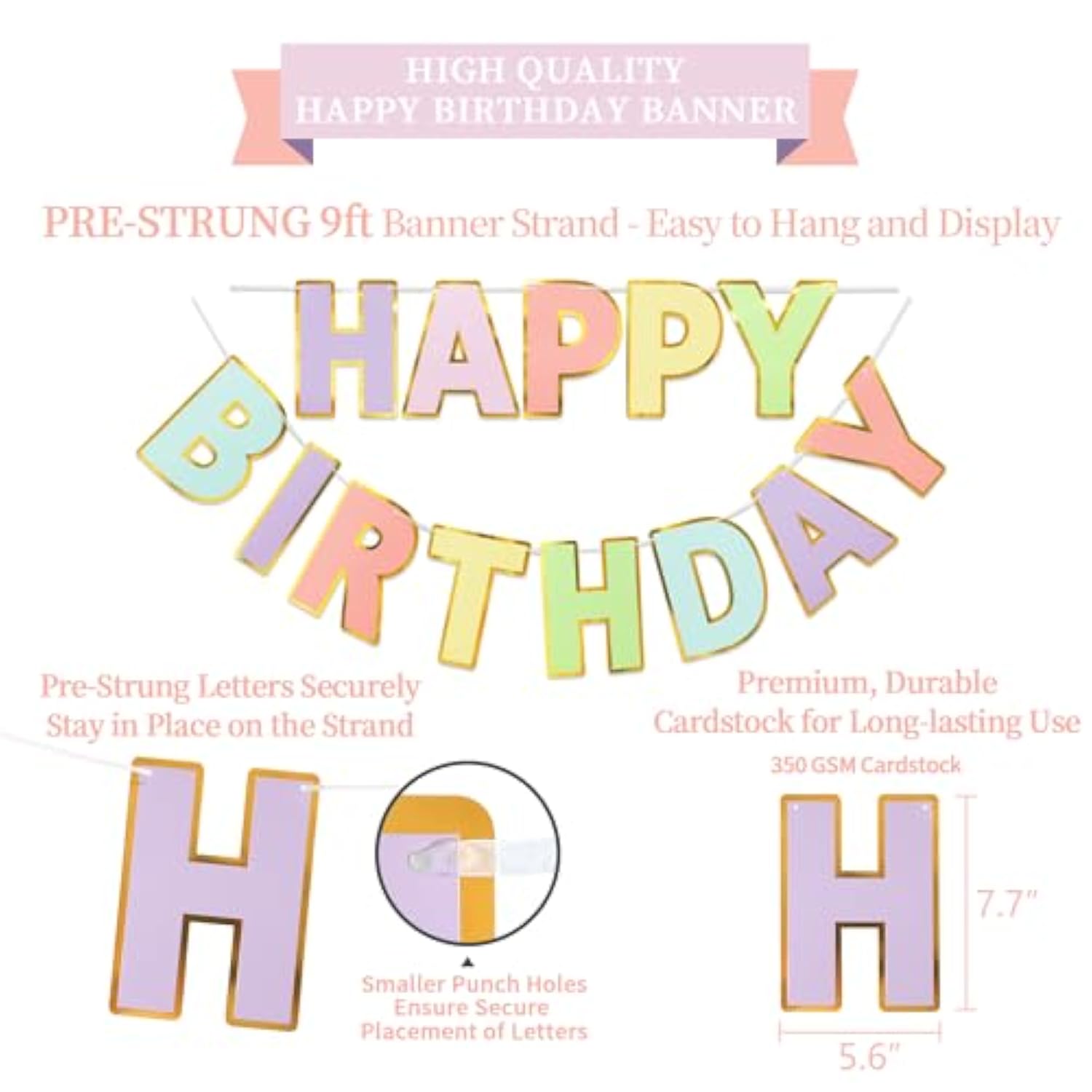 17pcs Pastel Birthday Decorations Kit with Banner, Garland, Swirls & Honeycomb Balls