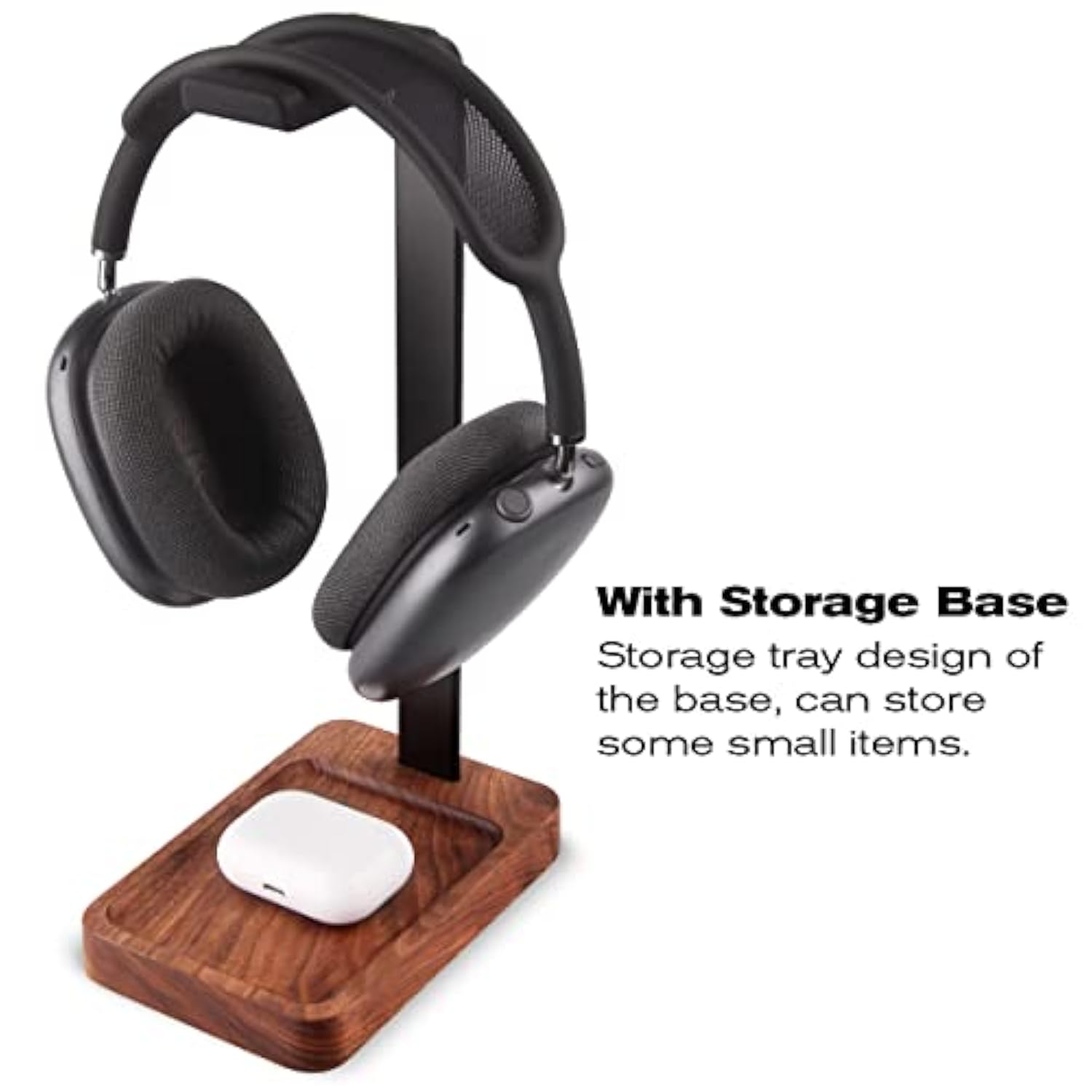 Walnut Wood & Aluminum Headset Holder, Desktop Headphone Stand, Universal Head