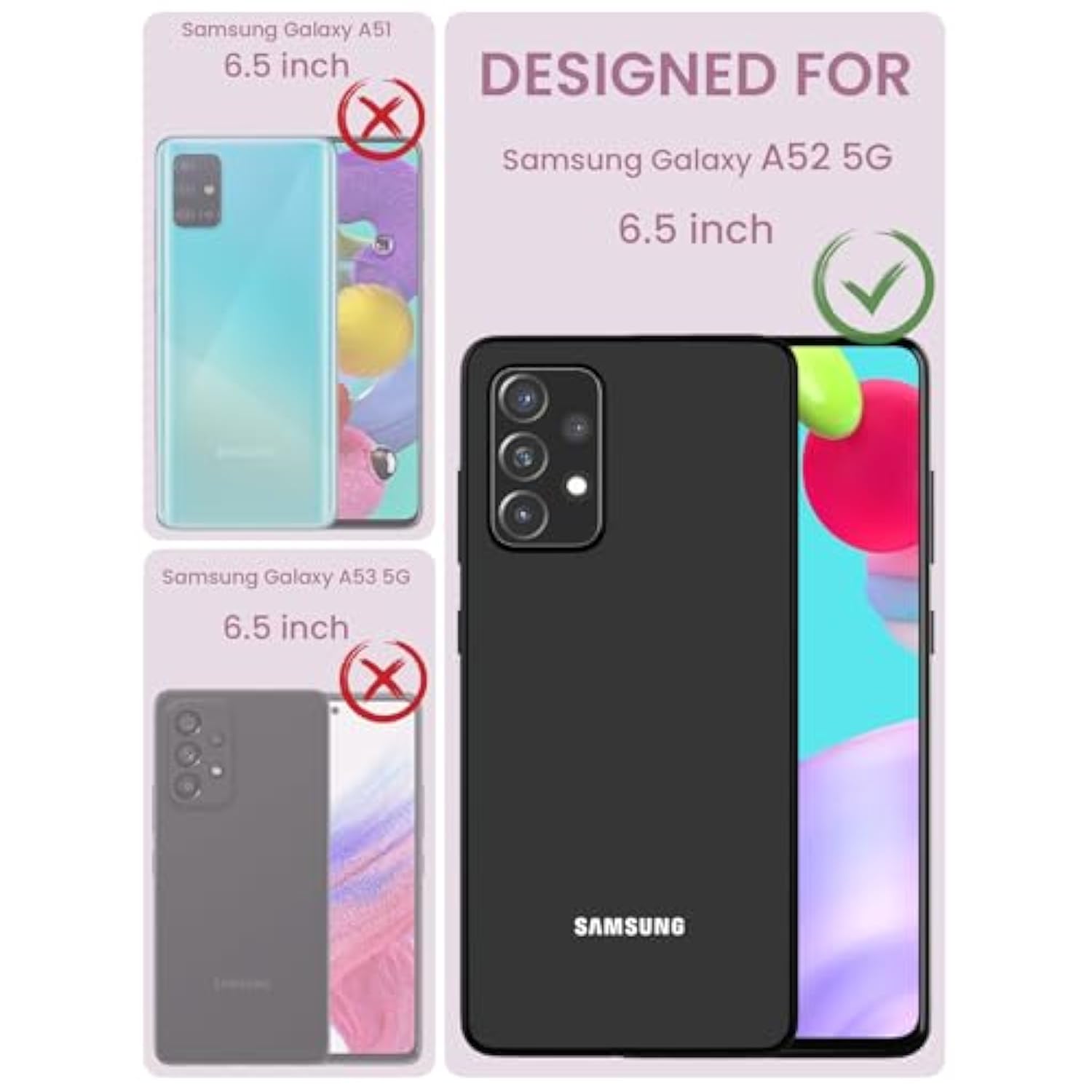 For Samsung Galaxy A52 5G Case, Galaxy A52 Case, Military Grade Drop Tested Hard Back & Soft Edge Slim Flower Women Girls Protective Cover + Tempered Glass Screen Protector (Purple)