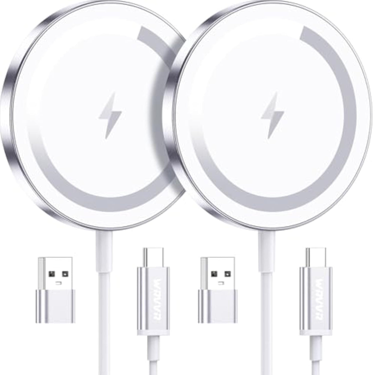 For Apple Mag-Safe Charger 2 Pack, Magnetic Wireless Charger For Iphone 16 15 14 13 12 Pro Max Plus Mini, 15W Fast Charging Pad, For Airpods 4/3/2/Pro, Strong Magnet, Silver