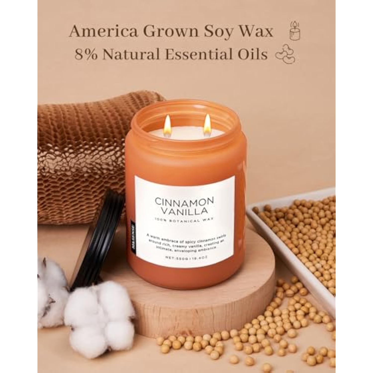 Cinnamon Vanilla Fall Scented Candles For Home, Natural Soy Wax 19.4Oz 110 Hours Large Long Lasting Strong Scented Classic Christmas Holiday 2 Wicks Candle Gift Home Decor