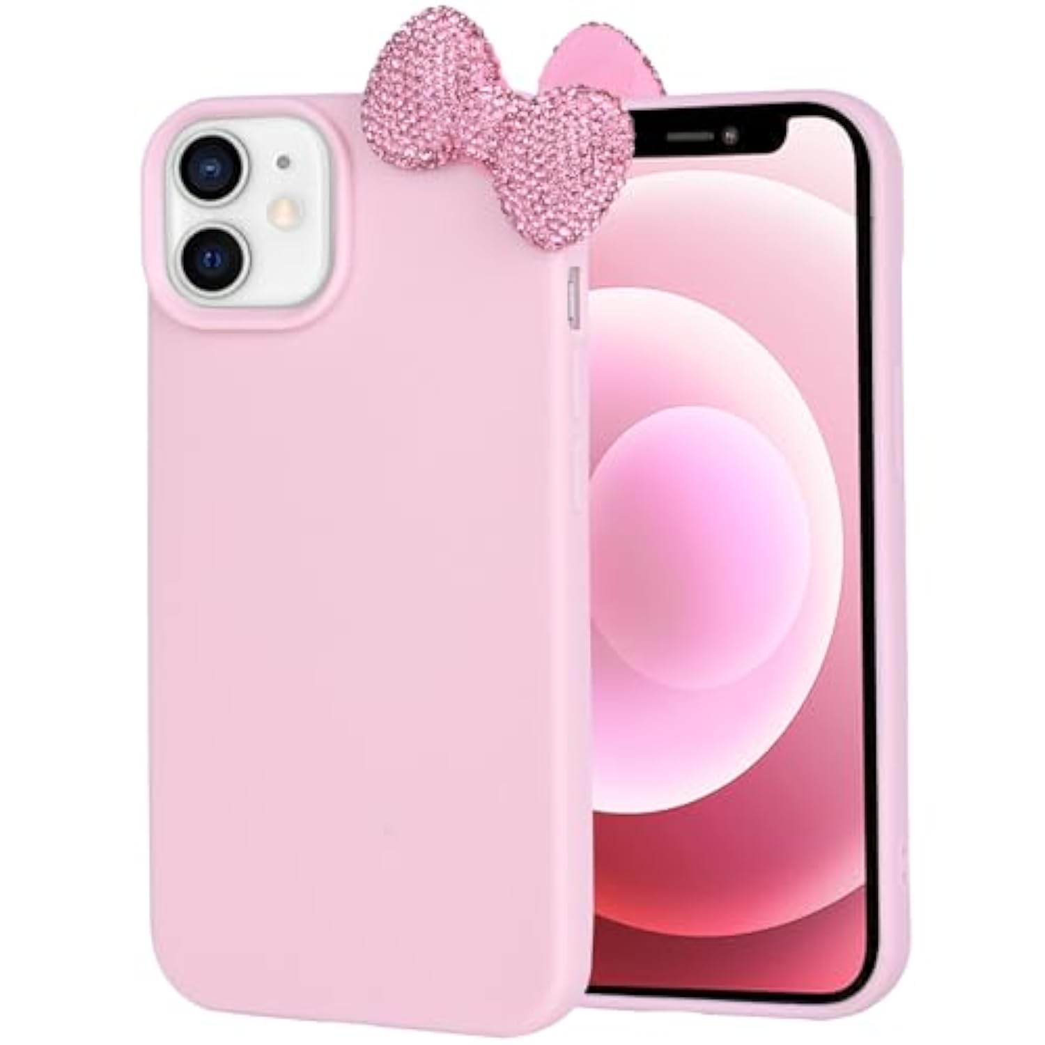 Cases For Iphone 12, Luxury Glitter 3D Rhinestone Bow Phone Cover Soft Litchi Pattern Protective Phone Case For Iphone 12 6.1" 2020