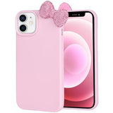 Cases For Iphone 12, Luxury Glitter 3D Rhinestone Bow Phone Cover Soft Litchi Pattern Protective Phone Case For Iphone 12 6.1" 2020