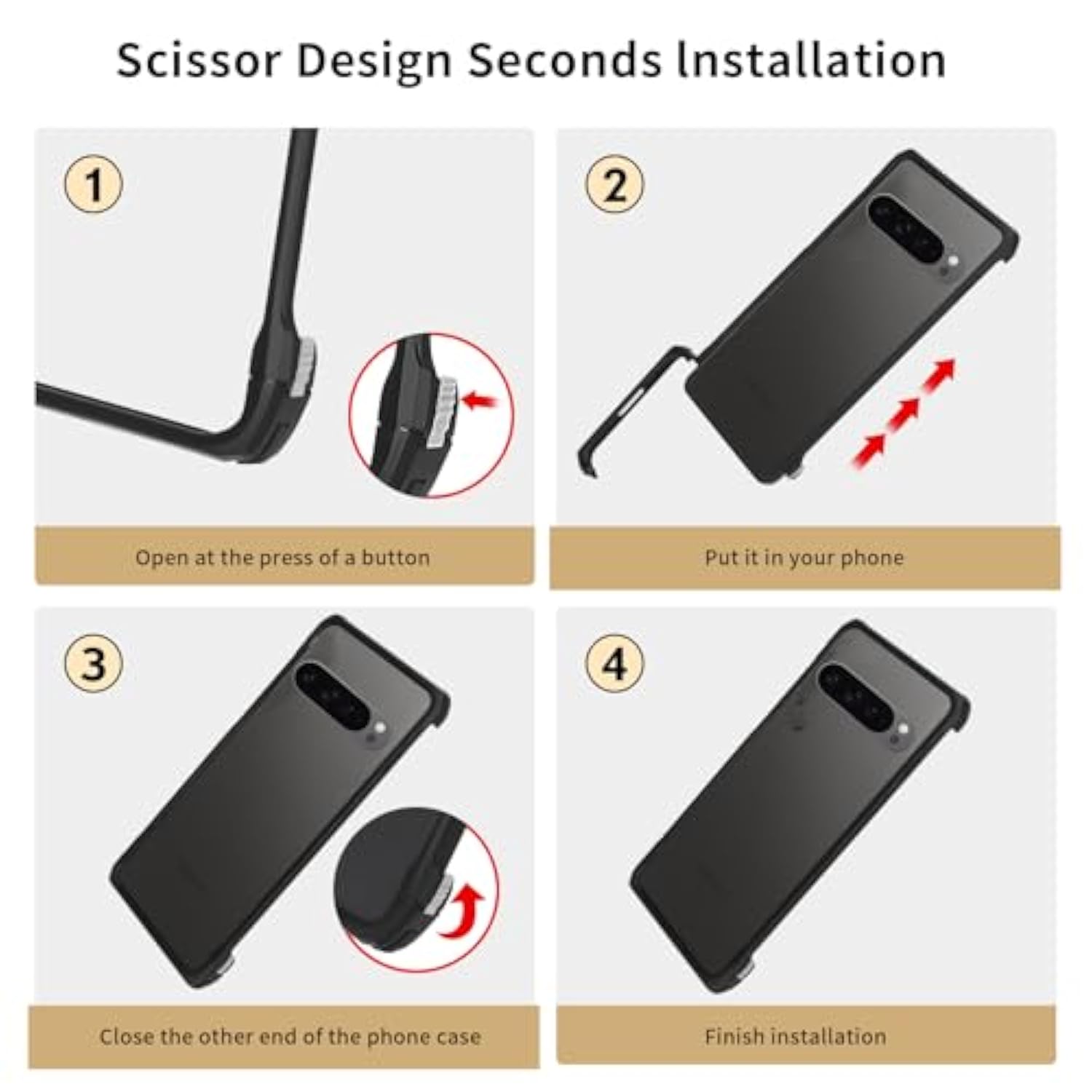 For Pixel 10 Pro Xl Metal Bumper Case Frameless, Slim Fit No Back [Compatible With Pixelsnap & Magsafe] No Frame Backless Metal Bumper 4 Corners Shockproof (Black)