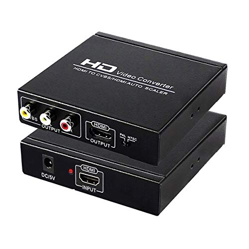 HDMI to RCA and AV 3RCA Converter Adapter, Support 1080P, PAL, NTSC for HD TV and Older TV (Black, Iron Shell)