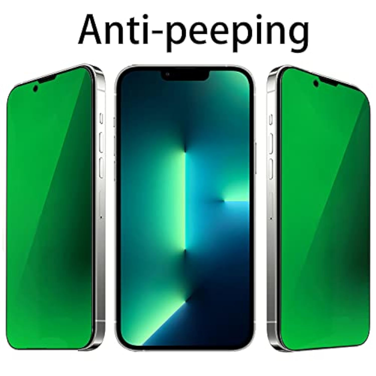 2 Pcs Anti-Blue Privacy Tempered Glass Mirror Anti-Spy Screen Protector Anti-Peeping Film Compatible With Iphone 14 Plus /Iphone 13 Pro Max, 6.7 Inch Electroplated 9H Hardness Anti-Scratch (Green)