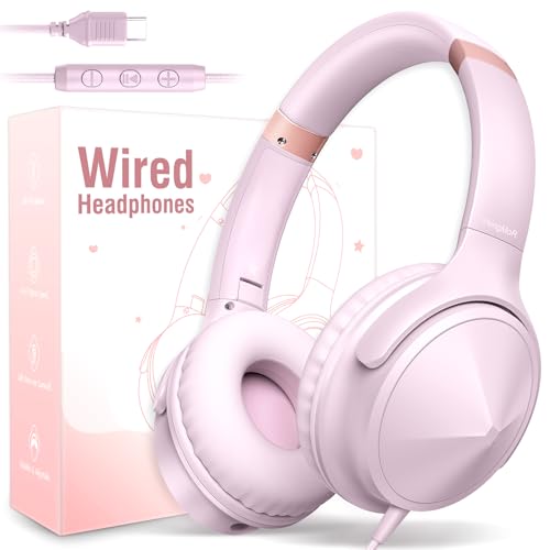 USB C Over Ear Headphones Wired, USB C Wired Headphones with Microphone, Volume Control, HD Stereo Sound, Foldable & Lightweight USB Type C Headphone