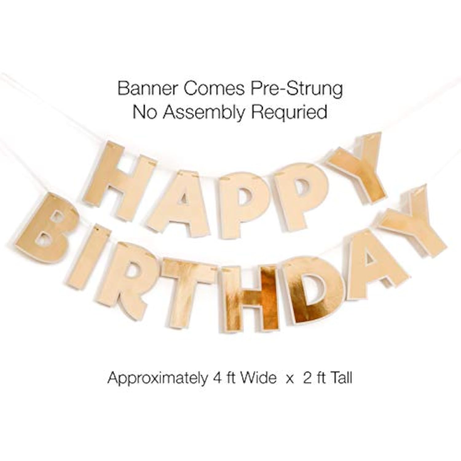 Large Happy Birthday Premium Bunting Banner Decoration Baby Boy Girl Adult Party Supply (Metallic Gold With Accent Border)