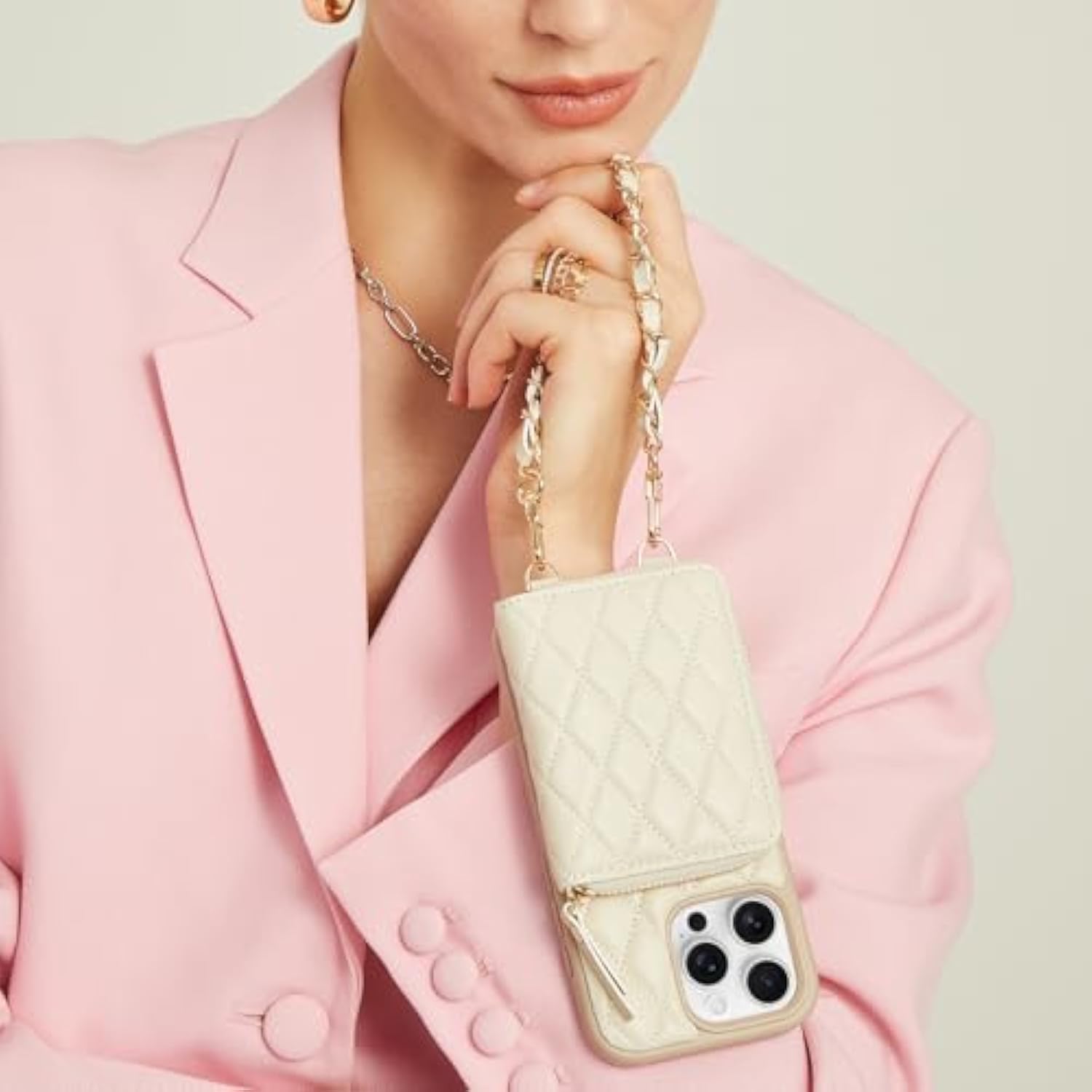 Compatible With Iphone 16 Pro Max Case Wallet With Card Holder, Rfid Blocking Wrist Strap Crossbody Phone Cover For Women For Iphone 16 Pro Max 6.9" Beige